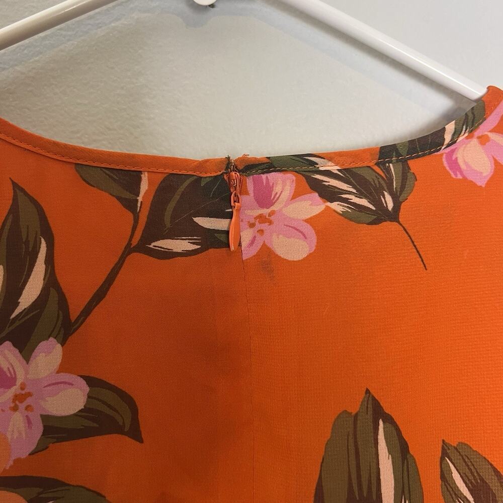 NWT Donna Morgan Bell Sleeve Floral Dress Sz 12 Orange Vacation Flowy Romantic - Picture 13 of 16